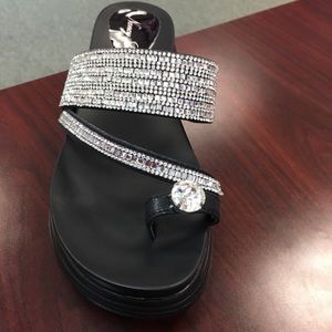 Black and silver wedge sandal with bling. EUC